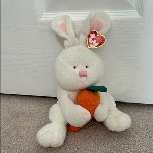 Ty Plush White Bunny with Orange Carrot